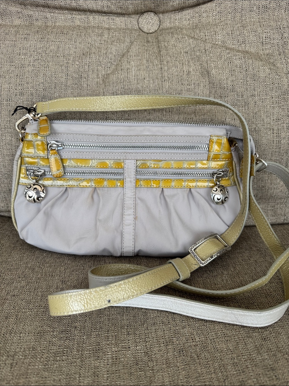 Brighton Light Gray and Yellow Crossbody Bag with Silver Accents